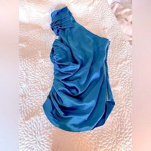 Cache Teal green/ blue silk and spandex party top